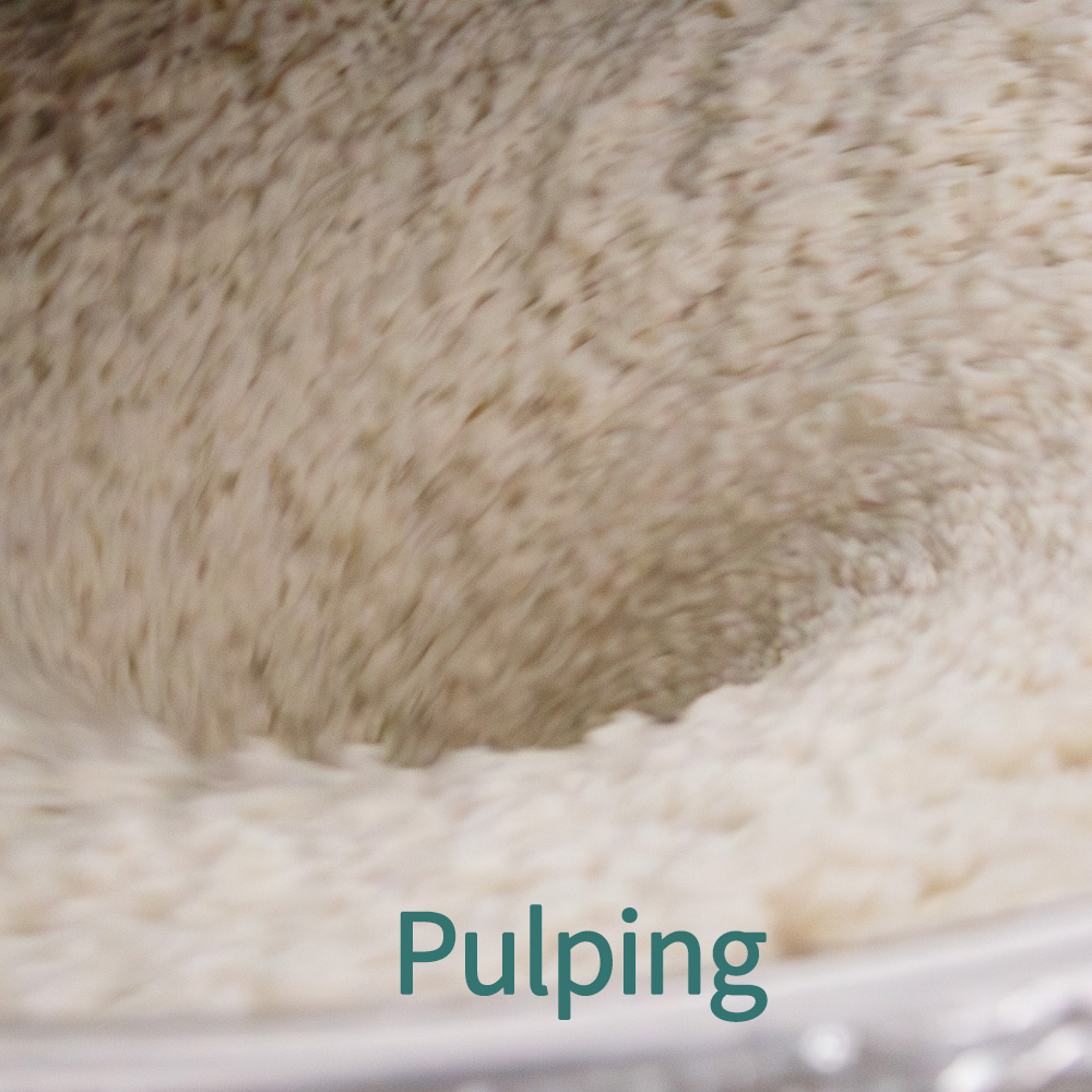 Step 1: Pulping - Fibers from recycled materials are mixed with water