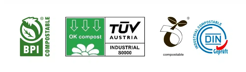Valid Compostable Certifications: BPI, OK Compost, DIN CERTCO