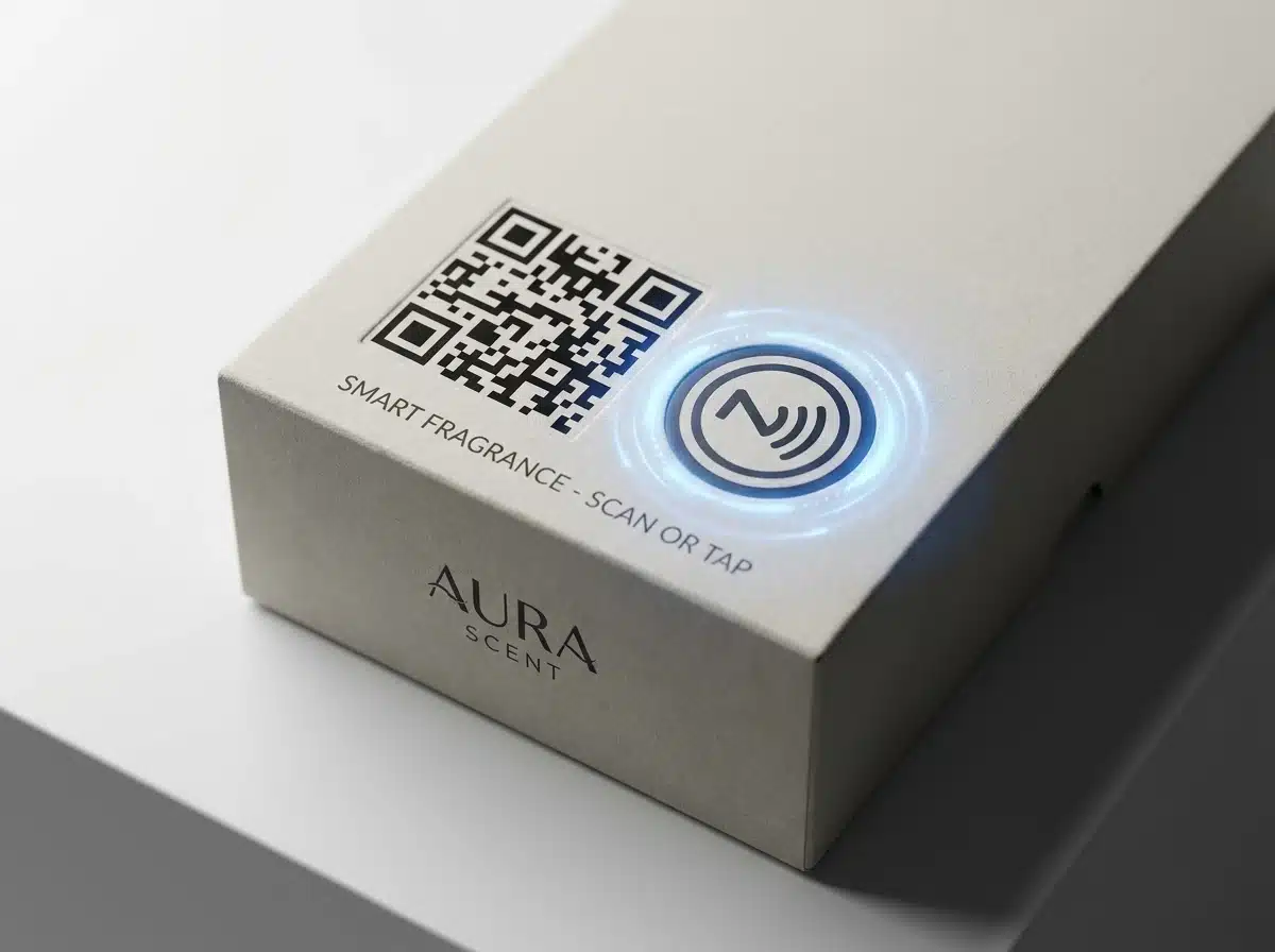 Smart connected NFC perfume packaging with digital brand interaction and product authentication