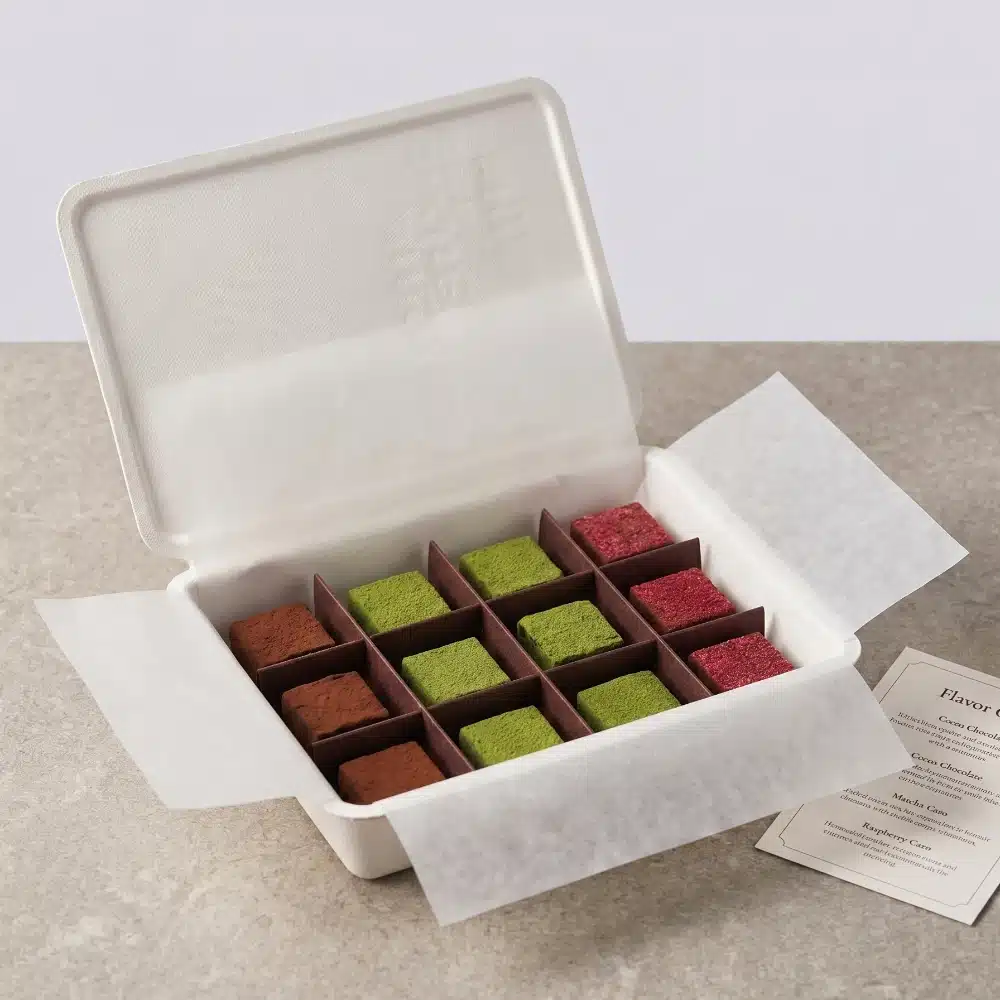 Embossed Lid 12 Compartment Chocolate Molded Pulp Box