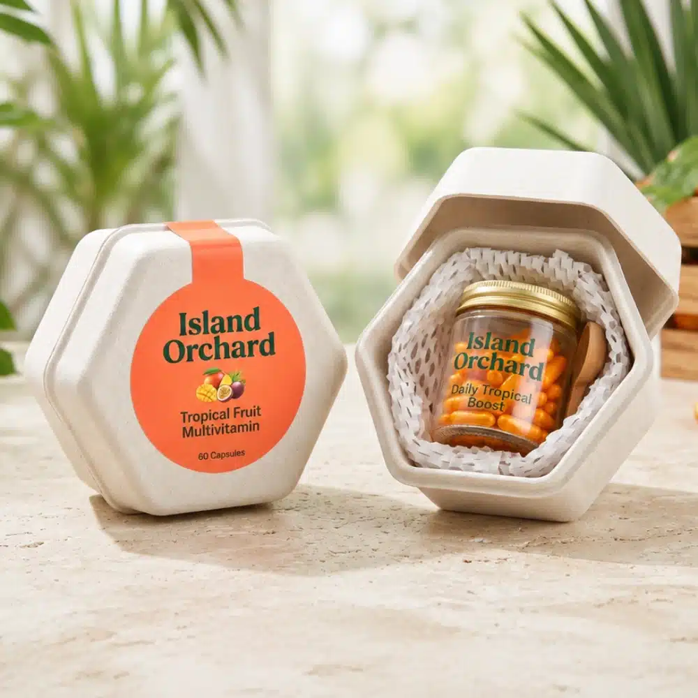 Hexagonal Scalloped Liner Molded Pulp Supplement Box