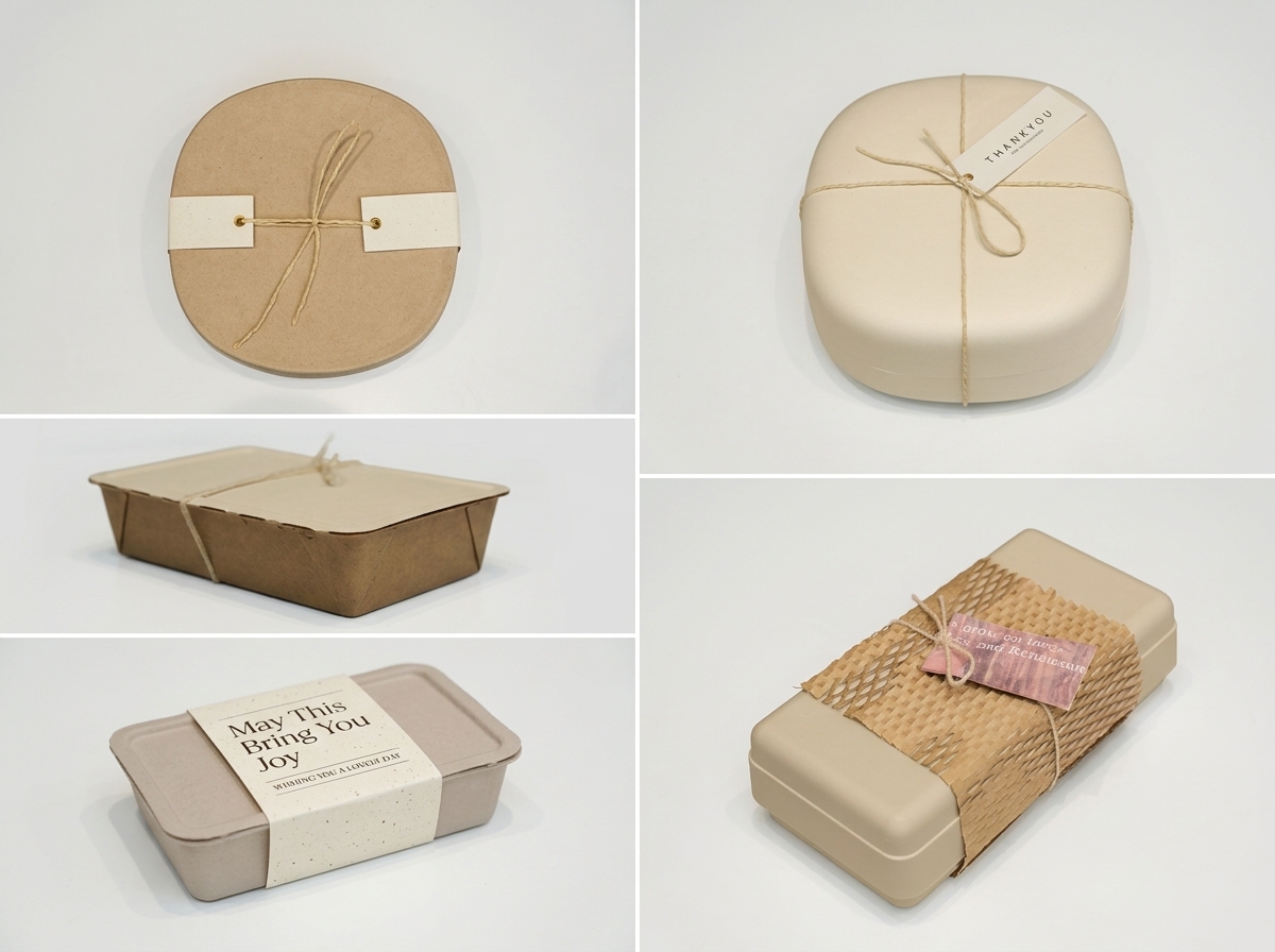 Premium sustainable packaging lineup on neutral background