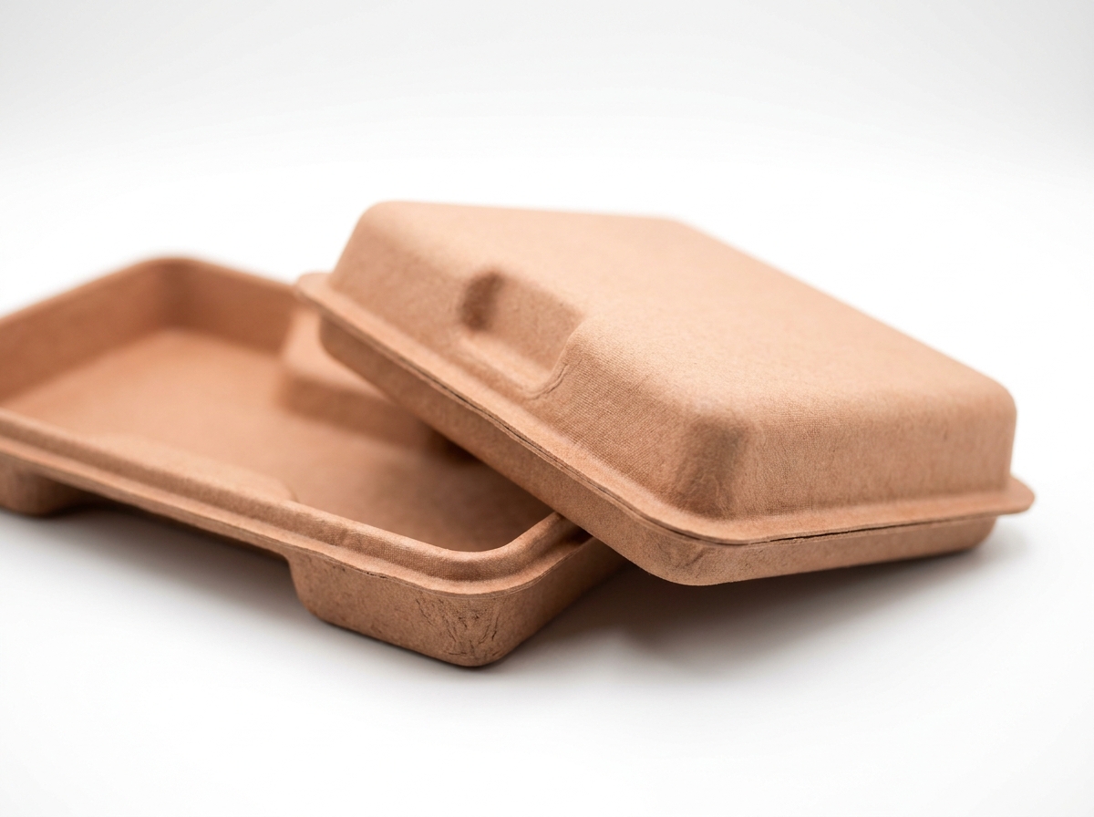 Tinted molded pulp packaging in natural earth tone with no surface printing