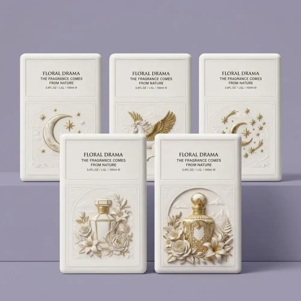 Gold Relief Molded Pulp Perfume Packaging