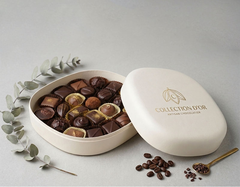 Molded pulp artisan chocolate gift box packaging