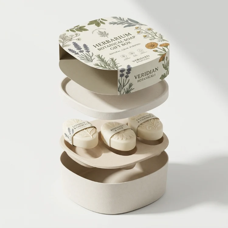 Molded pulp botanical soap gift box packaging