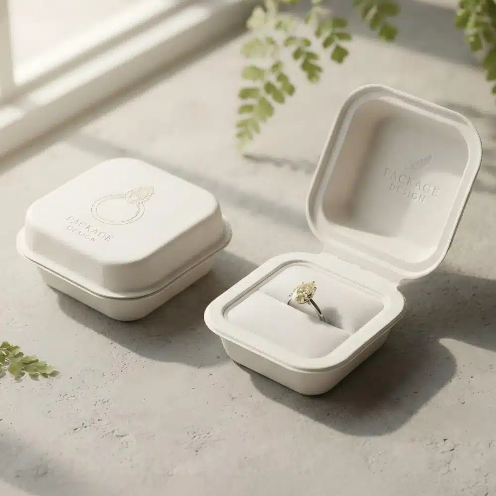 Square Clamshell Molded Pulp Ring Box Wholesale