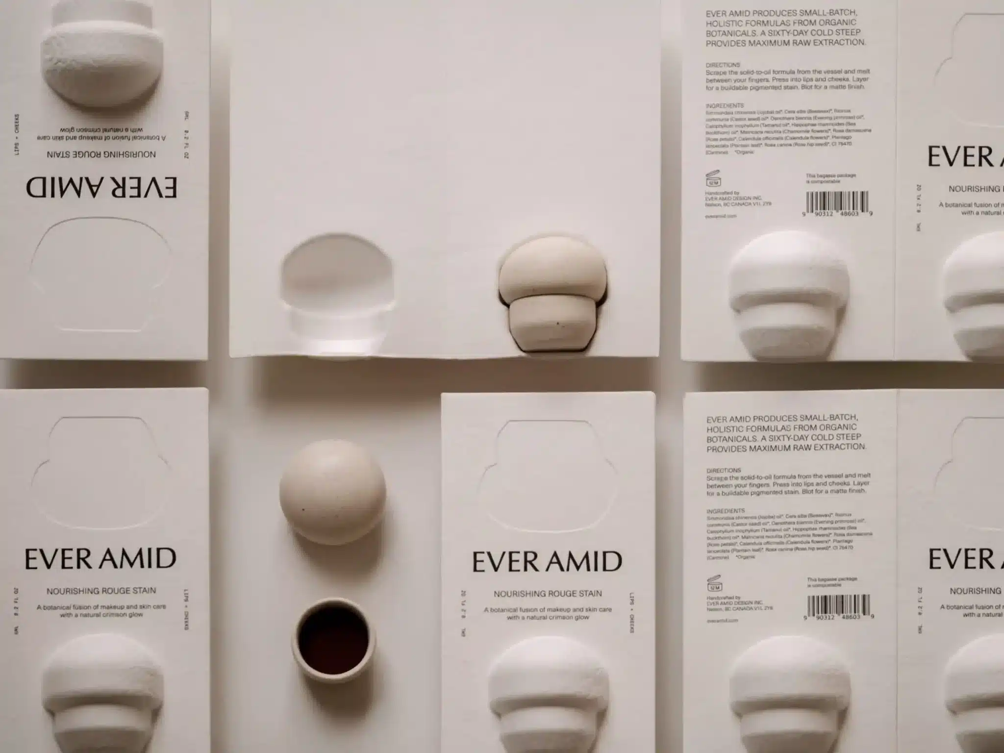Everamid porcelain vessel with molded bagasse packaging
