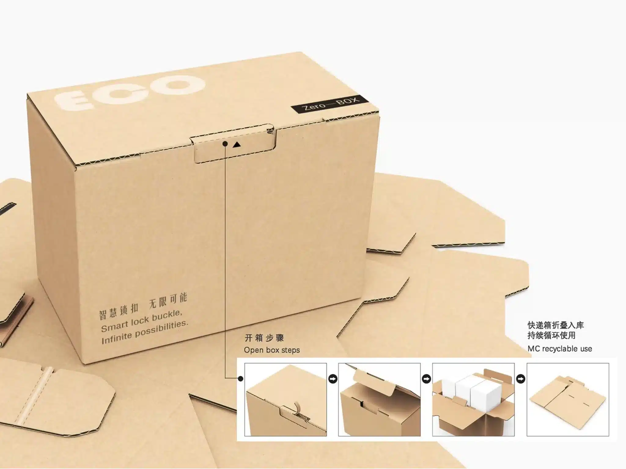 ZERO-glue Express Box with integrated corrugated locking structure